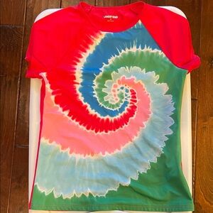 Lands' End Kids Spiral Tie-Dye Swim Shirt - Red, Green, Blues Size 12